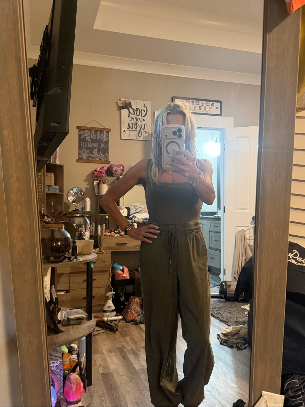 Sleeveless Olive Green Drawstring Jumpsuit